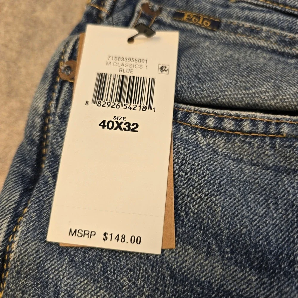 NWT Polo Ralph Lauren Sullivan Slim Jeans Men 40x32 Blue Warp Stretch Distressed
